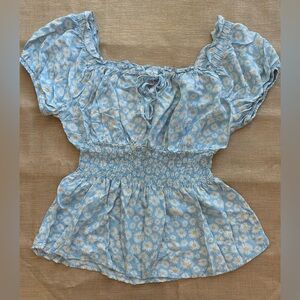 No Boundaries short sleeve peasant pullover floral print top juniors size L